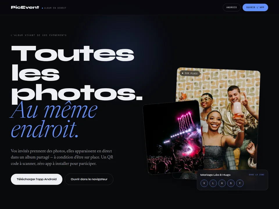 Page d'accueil de PicEvent